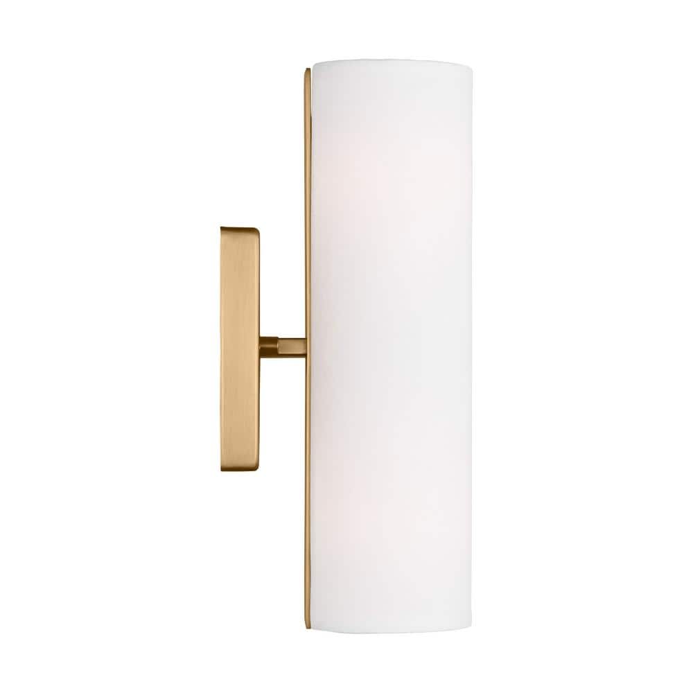 White Frosted Glass Brass Tube-Shaped Wall Sconce