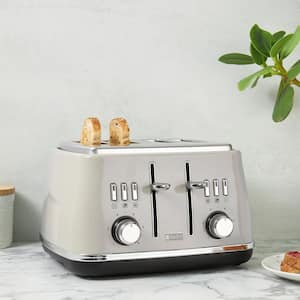 Cotswold 1500-Watt 4-Slice Wide Slot Putty Retro Toaster with Removable Crumb Tray and Adjustable Settings