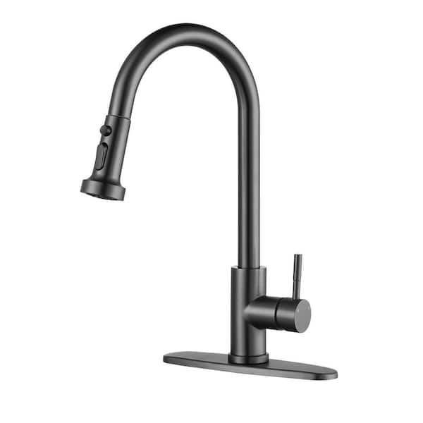 ALEASHA Single Handle Pull Down Sprayer Kitchen Sink Faucet in Black Stainless