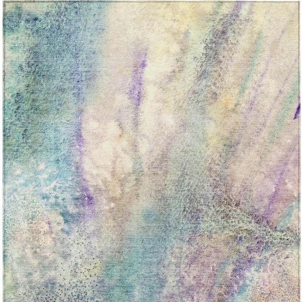 Beige Blue and Gray 3 ft. x 5 ft. Abstract Indoor / Outdoor Area Rug