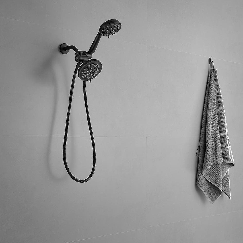 Matte Black Dual Head Wall Mounted Shower System with Stainless Steel Hose