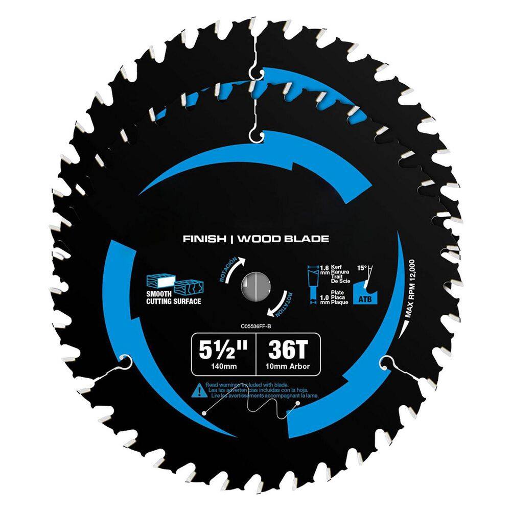 5-1/2 in. 36-Tooth Wood Cutting Carbide Circular Saw Blade Fine Finish for Plywood MDF OSB Laminated 2-Pack price history on PriceWatchPro