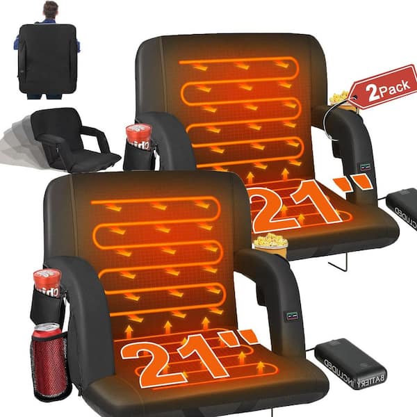 21 in. Heated Stadium Seat Portable Dual-Side Heated Bleacher Seats 6-Reclining Positions with 20000mAh Power Bank(2PK)