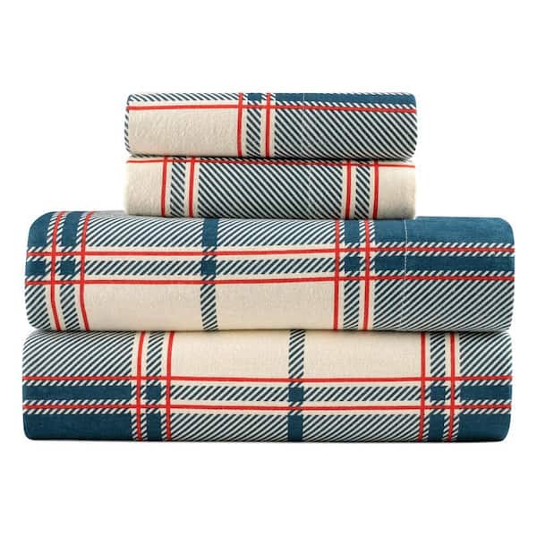 4-Piece Signature Plaid 100% Turkish Cotton Flannel King Sheet Set