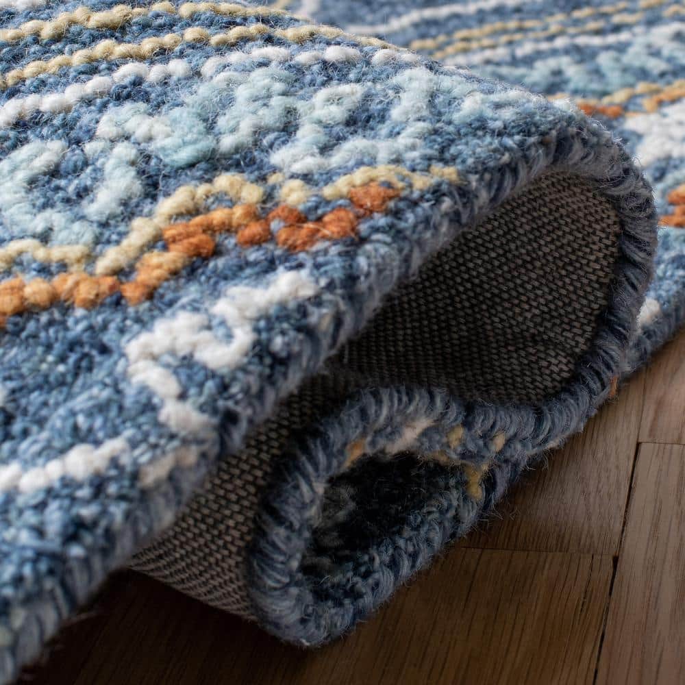 Handmade Navy and Yellow Floral Wool Runner Rug