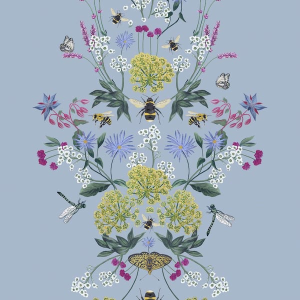 JOULES Joules Perfect Pollinators Haze Blue Matte Non Woven Removable Paste The Wall Wallpaper Sample
