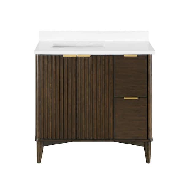 Gabi 36 in. Single Sink Dark Walnut Bath Vanity with White Engineered Stone Top (Assembled)