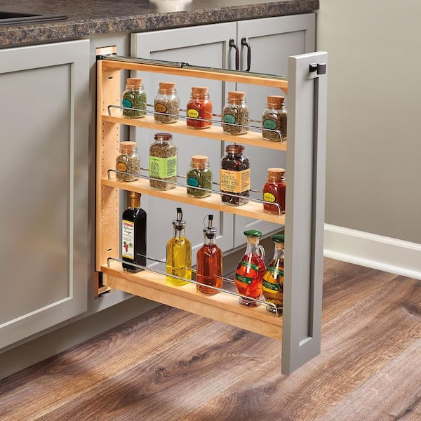 Natural Maple 6 in. Pull-Out Shelf Organizer Rack for Cabinet Base Filler