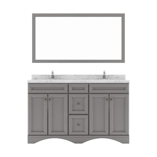 Virtu USA Talisa 60 in. W x 22 in. D x 37 in. H Double Sink Bath Vanity in Gray with Quartz Top and Mirror