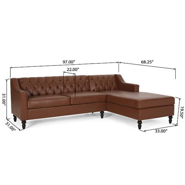 Noble House Derudder 97 In 2 Piece, Cognac Leather Sectional Sofa