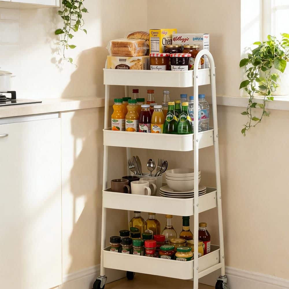 Storage Racking Trolley Tahanbath 4-layer practical mobile trolley, metal movable storage rack ...