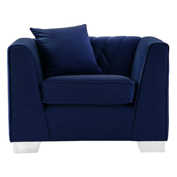 Armen Living Cambridge Blue Velvet Contemporary Chair in Brushed Stainless Steel