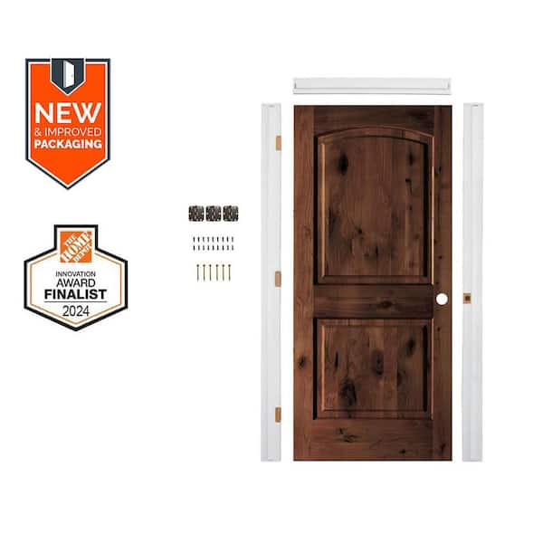 Krosswood Doors Assembly Required 30 in. x 80 in. Alder 2-Panel Left-Hand Arch Red Mahogany Stain Wood Interior Door Kit w/Separate Jamb