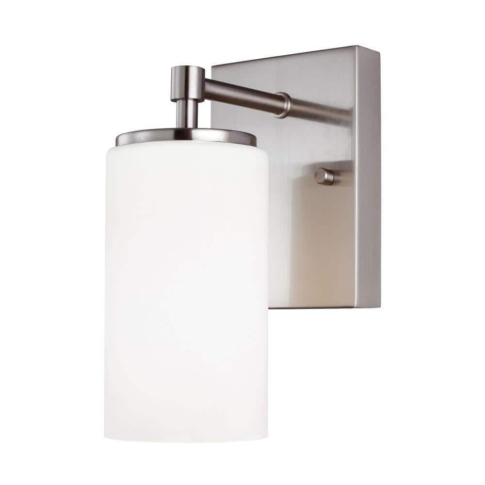 Alturas Brushed Nickel Cylinder Vanity Wall Sconce with Etched Glass
