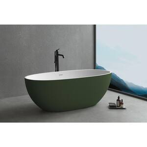 65 in. x 29.5 in. Stone Resin Flatbottom Solid Surface Non-Slip Freestanding Soaking Bathtub in Green