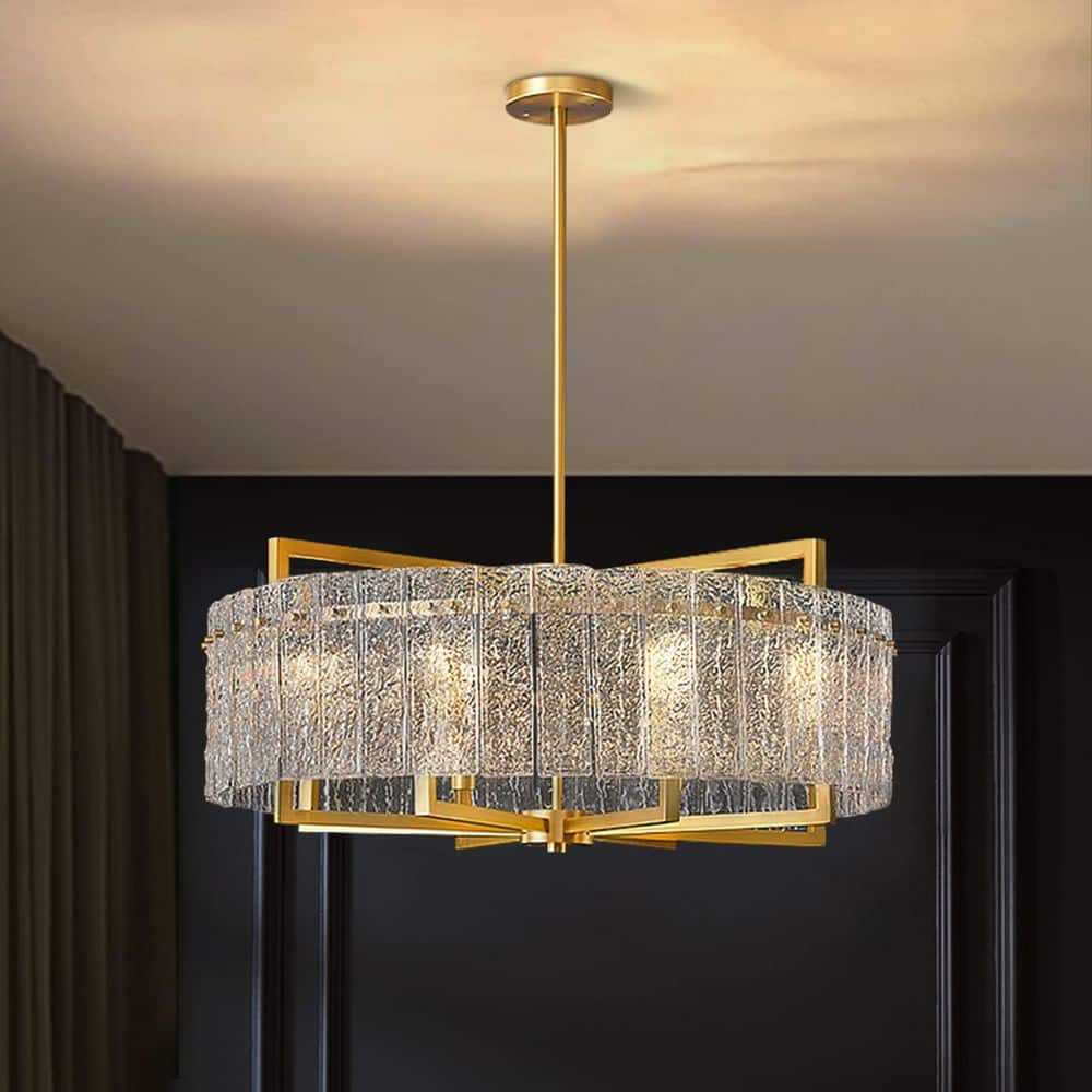 25.6 in. Modern 6-Light Gold Luxury Drum Chandelier with Glass Crystal Lampshade for Dining Room Living Room Bedroom price history on PriceWatchPro