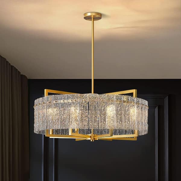 25.6 in. Modern 6-Light Gold Luxury Drum Chandelier with Glass Crystal Lampshade for Dining Room Living Room Bedroom