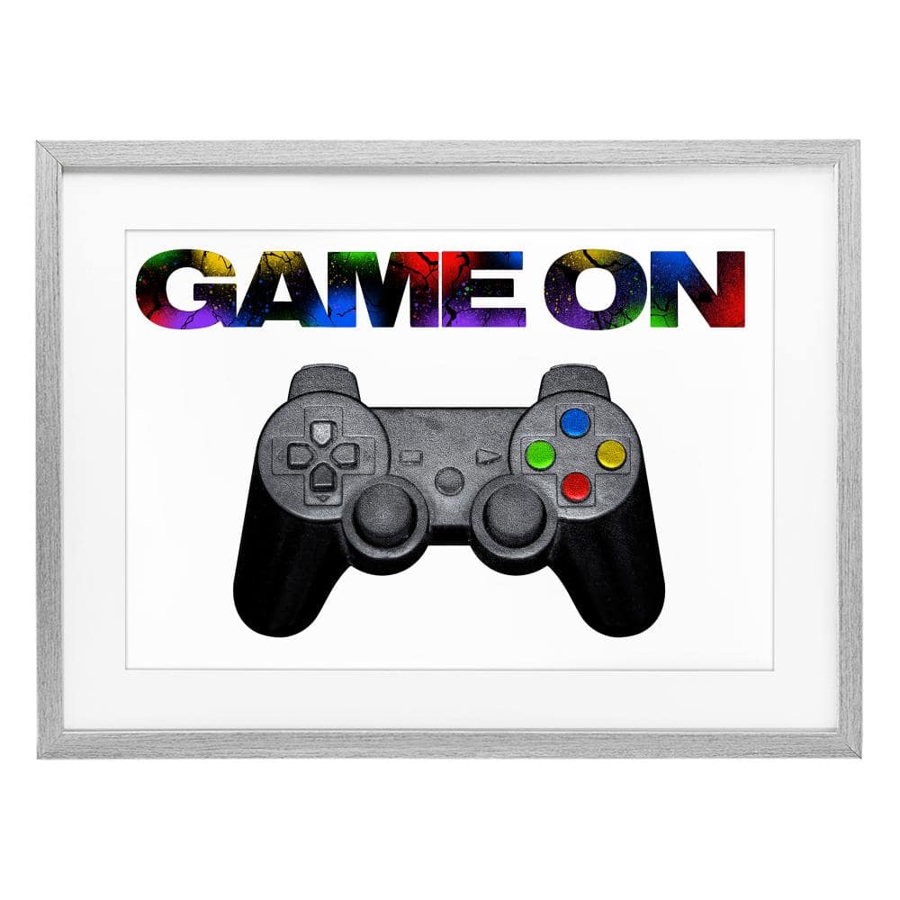 Controller Game On Splatter Gray Framed Print Under Glass, design by Marcus Prime