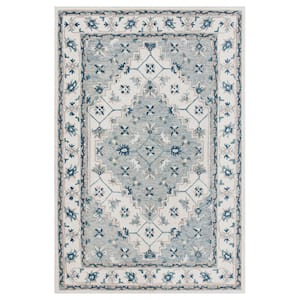 Hillah Traditional Gray/Blue 7 ft. 9 in. x 9 ft. 9 in. Floral Organic Wool Indoor Area Rug
