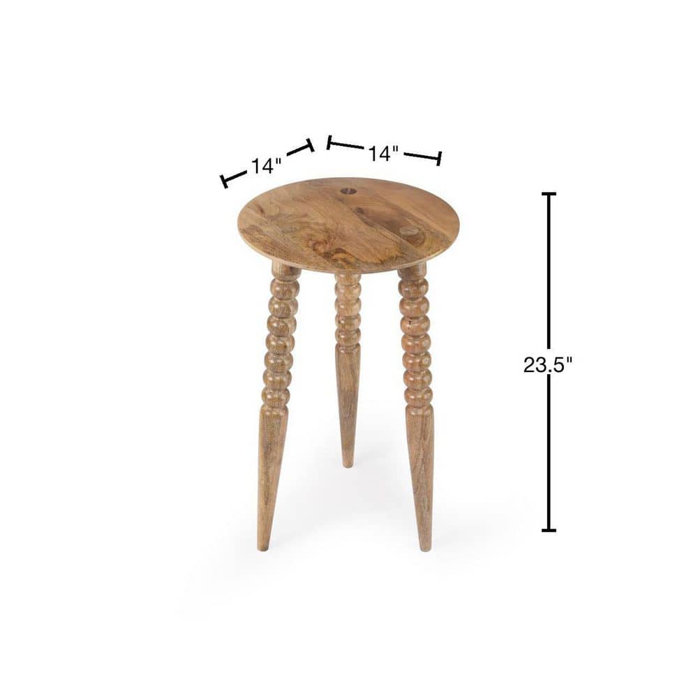 Warm Natural Wood Round Accent Table with Sculpted Legs