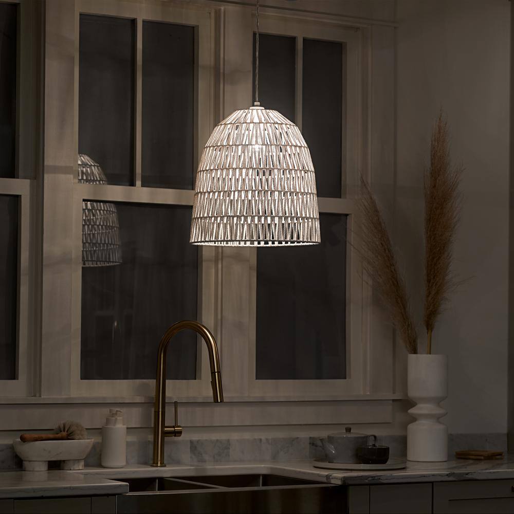 16" Imara Farmhouse Bowl Pendant Light with White Hemp Shade