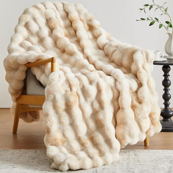 ILTB Tie-Dyed Brown Faux Rabbit Fur 50 in. x 60 in. Fluffy Furry Throw Blanket for Couch Sofa