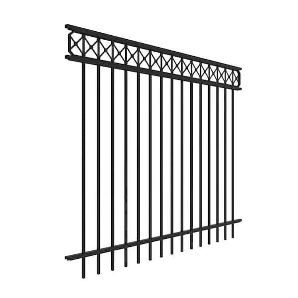 Highland 5 ft. x 6 ft. Black Decorative Flat Top Aluminum Fence Panel