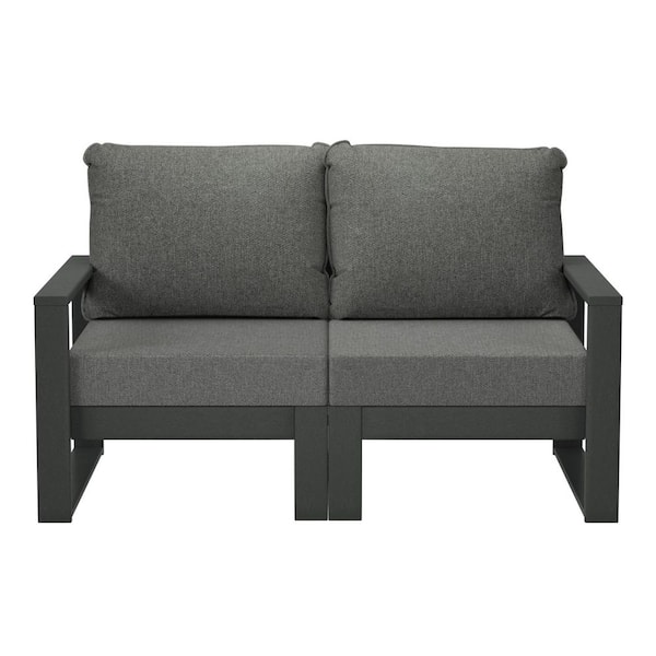 WESTIN OUTDOOR Endless Gray Frame HDPE Plastic Outdoor Patio Modern Modular Loveseat with Gray Cushions