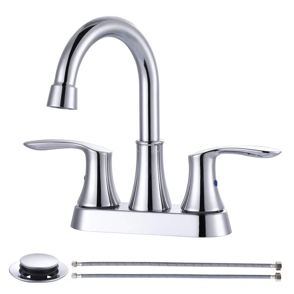 4 in. Centerset Double Handle High Arc Bathroom Faucet with Drain Kit Included in Polished Chrome price history on PriceWatchPro