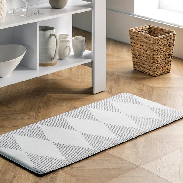 Diamond Stripes Anti Fatigue Kitchen or Laundry Room Light Grey 18 in. x 30 in. Indoor Comfort Mat