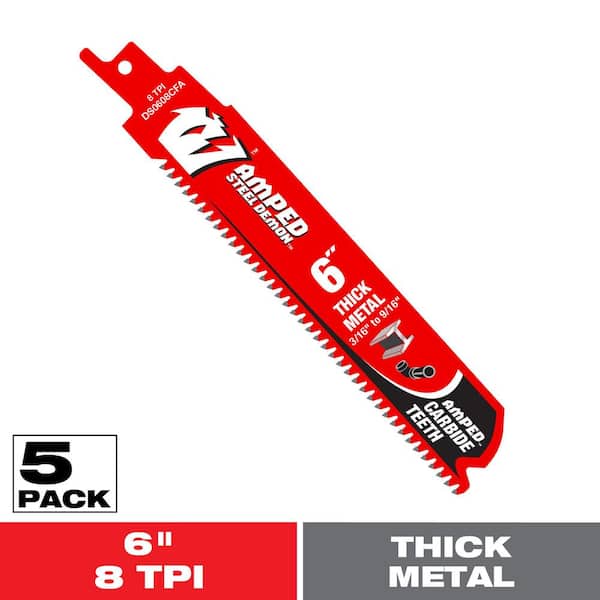 DIABLO 6 in. 8 TPI Steel Demon AMPED Carbide Reciprocating Saw Blade for Thick Metal Cutting (5-Pack)