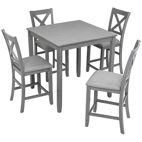 5-Piece Acacia Wood Outdoor Conversation Patio Furniture Set with Gray Cushions