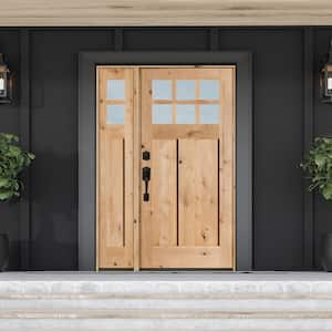 50 in. x 80 in. Craftsman Alder 2 Panel Right-Hand 6-Lite Clear Glass Black Wood Prehung Front Door /Left Sidelite