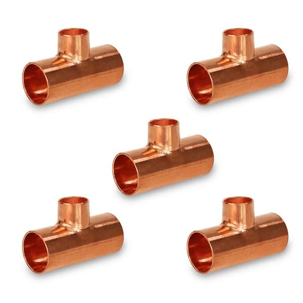 The Plumber's Choice 1/2 in. x 1/2 in. x 1/4 in. Copper Reducing Tee Fitting with Solder Cups (5-Pack)