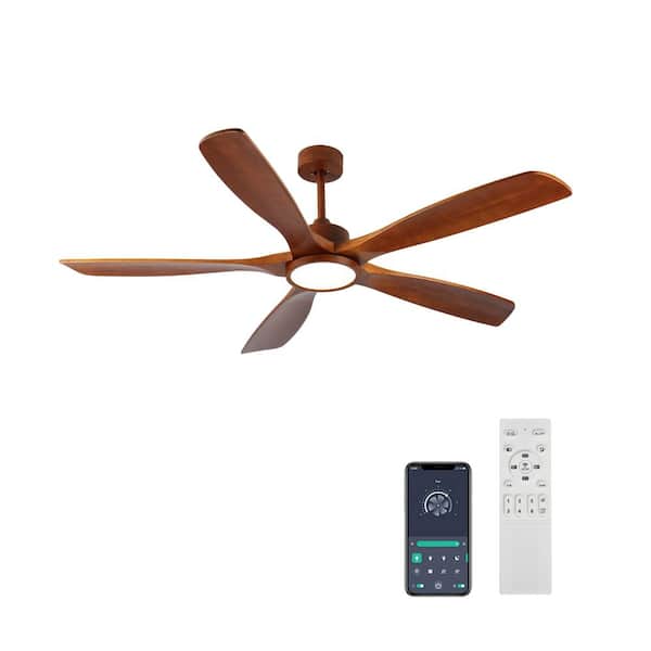 5 ft. Smart Indoor Brown 110-Volt 180 RPM Industrial HVLS Ceiling Fan with Light and Reversible DC Motor, Remote Control