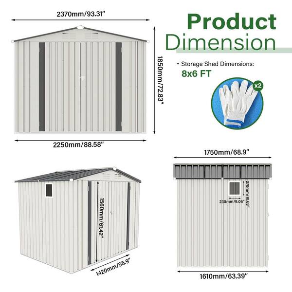 6 ft. W x 8 ft. D Metal Tool Pitched Roof Waterproof Shed with