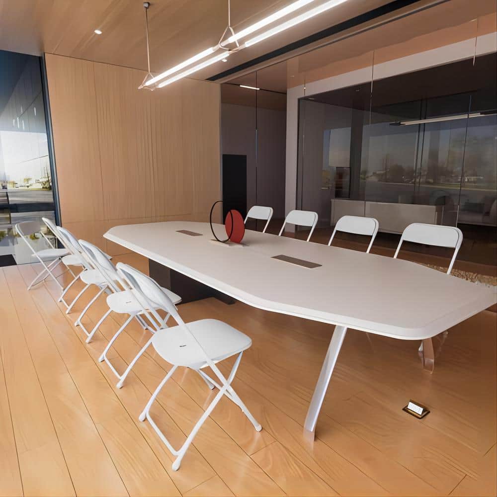 10 Pack White Plastic Folding Utility Chairs with Metal Frame