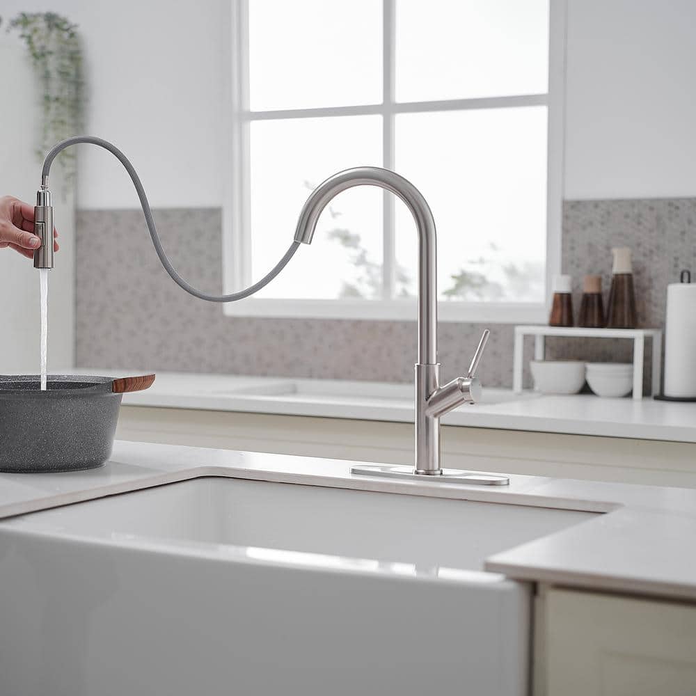 Nickel High-Arc Single Handle Pull-Down Kitchen Faucet