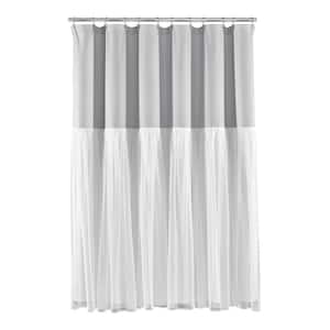 72 in. x 72 in. Tulle Skirt Colorblock Shower Curtain Light Gray/White