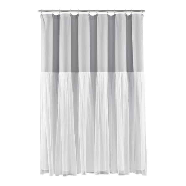 Lush Decor 72 in. x 72 in. Tulle Skirt Colorblock Shower Curtain Light Gray/White