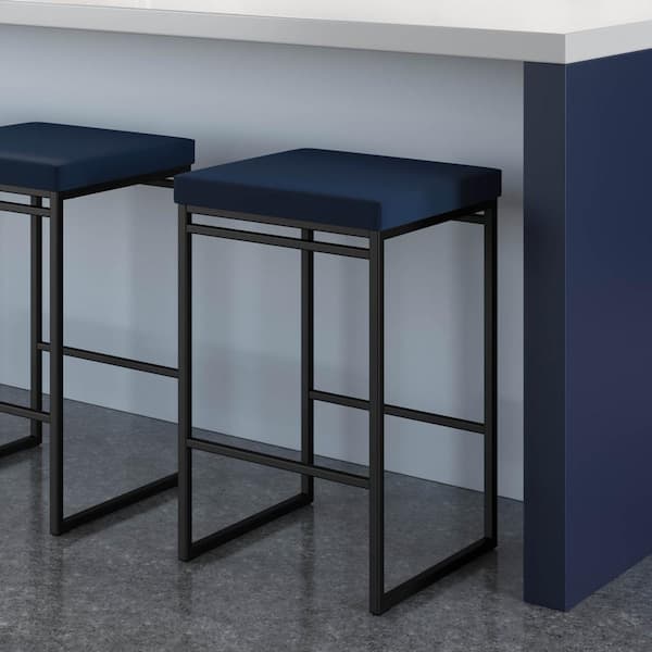 Amisco Easy 26 in. Blue Polyurethane/Black Metal Counter Stool