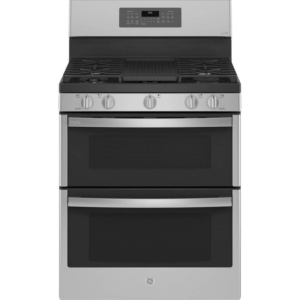 Profile 30 in. 5 Burner Smart Freestanding Double Oven Gas Range in Fingerprint Resistant Stainless with Air Fry -  PGB965YPFS