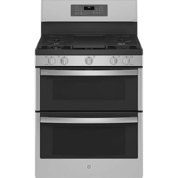 GE Profile 30 in. 5 Burner Smart Freestanding Double Oven Gas Range in Fingerprint Resistant Stainless with Air Fry