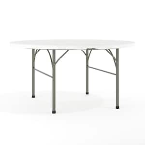 Scarborough 60 in. Round Bi-Fold Granite White Plastic Tabletop Metal Frame Folding Table with Carrying Handle