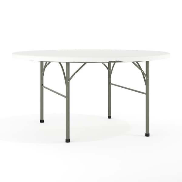 Carnegy Avenue Scarborough 60 in. Round Bi-Fold Granite White Plastic Tabletop Metal Frame Folding Table with Carrying Handle