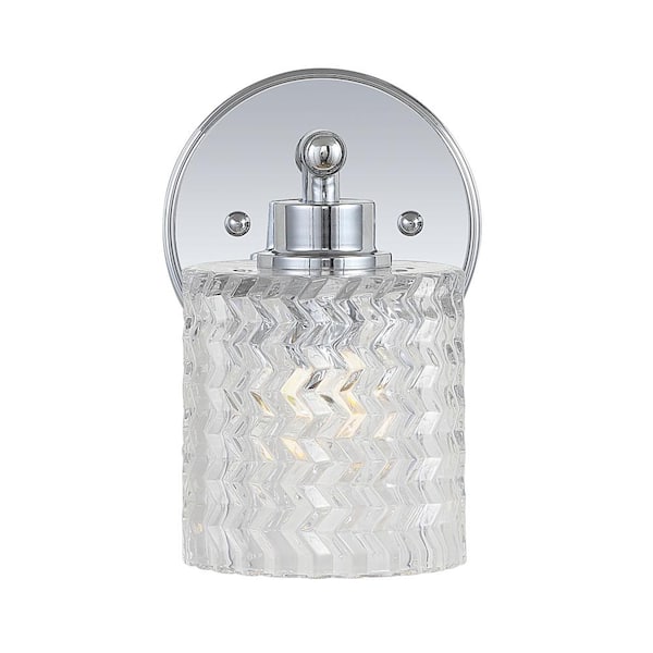 Spaulding Vintage 5.13 in. 1-Light Iron/Chevron Pattern Glass Farmhouse Cottage LED Chrome Vanity Light
