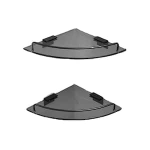 Acehoom 14 in. W x 10 in. D x 1.6 in. H Wall Mount Bathroom Corner Triangle Glass Shelf in Matte Black