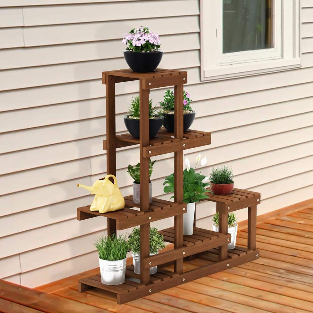 Furinno Tioman Natural Color Hardwood Flower Stand Accent Shelf FG18451 ...