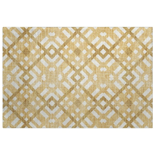 Dream Shag Premium Machine Washable Abstract ADS616 Gold 2 ft. x 3 ft. Accent Rug