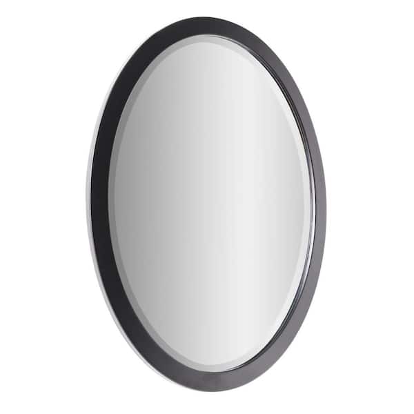 Deco Mirror 23 in. W x 29 in. H Classic Oval Metal Framed Beveled Vanity Wall Mirror in Black